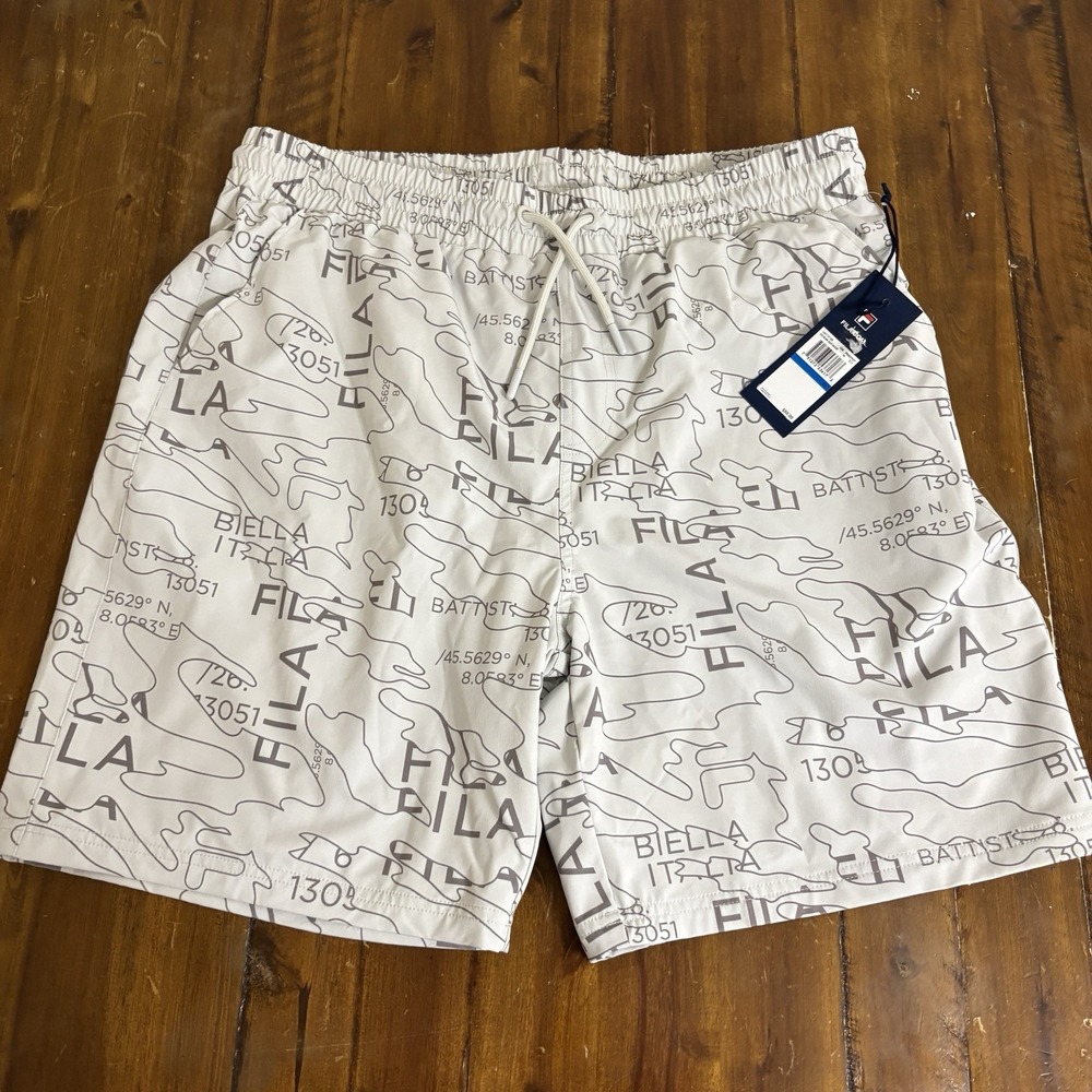 FILA Deckland AOP Shorts Mens XL White Biella Italia All Over Print Swim Trunks